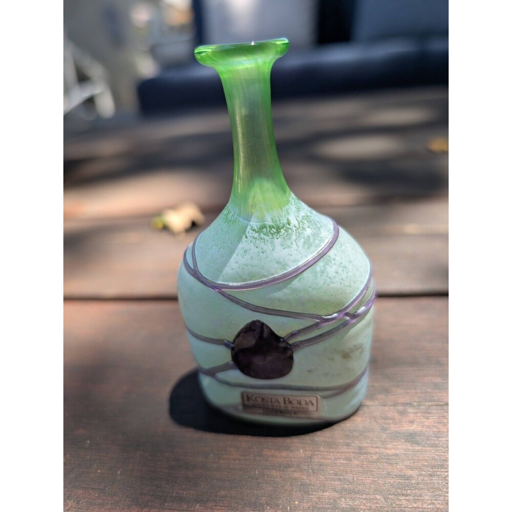 Vintage Kosta Boda Miniature Green Galaxy Vase #48216 - Bertil Vallien - Signed